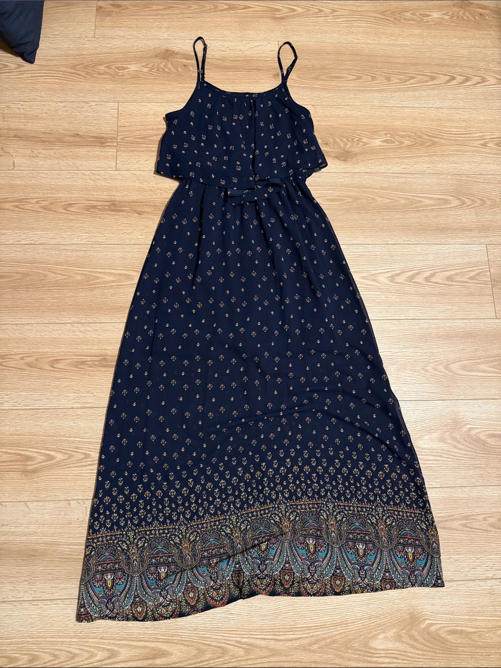 Xhilaration Navy Maxi Dress with Paisley Border